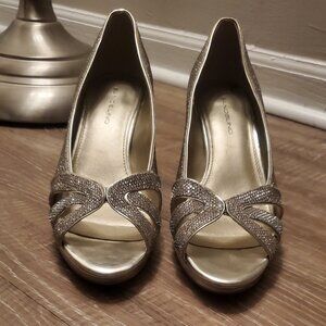 Gold sparkly kitten heels